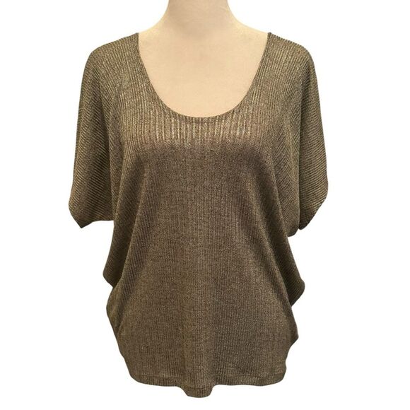 KIM & CAMI METALLIC SILVER GRAY DOLMAN SLEEVE KNIT TOP SIZE SMALL - Picture 1 of 10